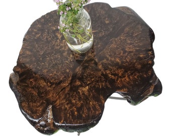 Cool Side Table- Maple Burl- Small End Table- Plant Stand- Tree Slice- Natural Wood- Industrial- Live Edge Table- Dark Wood Table- Espresso