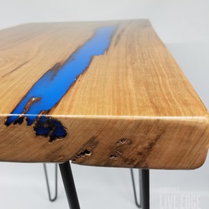River Table Side Table End Table Reclaimed Wood Cherry Slab Blue Unique Table Zero VOC Finish Urban Salvaged Wood Handmade Unique image 1