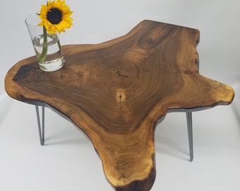 Live Edge Coffee Table- English Walnut- Tree Slice- Organic Shape- Natural Wood- Round Table- Mid Century- Modern- Rustic- Dark Wood- Cool