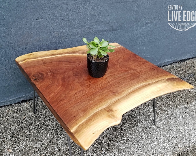 Natural Wooden Coffee Table Square Dark Wood Natural Edges Etsy