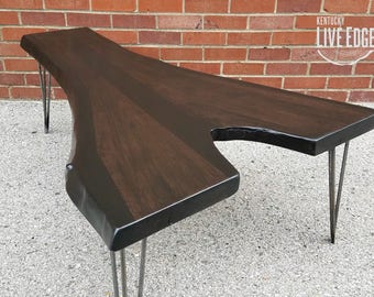 Large Coffee Table- Live Edge- Long Coffee Table- Black- Dark Wood- Expresso- Big Coffee Table- Natural Wood- Modern- Art- Racing Stripe