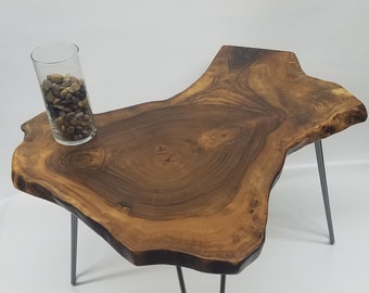 Live Edge English Walnut Coffee Table on Steel Hairpin Legs- Rustic- MCM- Dark Wood- Modern- Handmade Table- Nature- Art- Home- Small Table