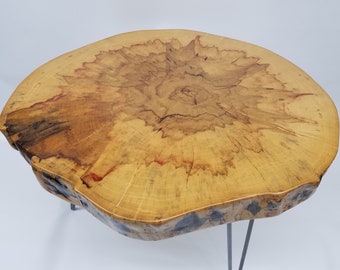 Round Coffee Table- Live Edge- Log Table- Box Elder- Flame Maple- Log Table- Slab Table- Brown- Red- Gold- Natural Wood- Slab- Thick Wood