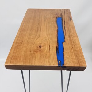 River Table Side Table End Table Reclaimed Wood Cherry Slab Blue Unique Table Zero VOC Finish Urban Salvaged Wood Handmade Unique image 2