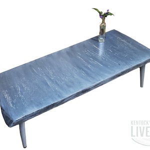 Gray Live Edge Coffee Table: Maple, Marble Look, Signed