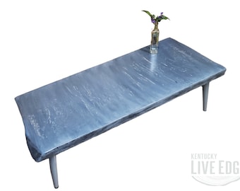 Gray Coffee Table- Long and Narrow- Live Edge Table- Marble Look- Concrete Look- Artistic Table- Unique Furniture- Solid Hardwood- Signed