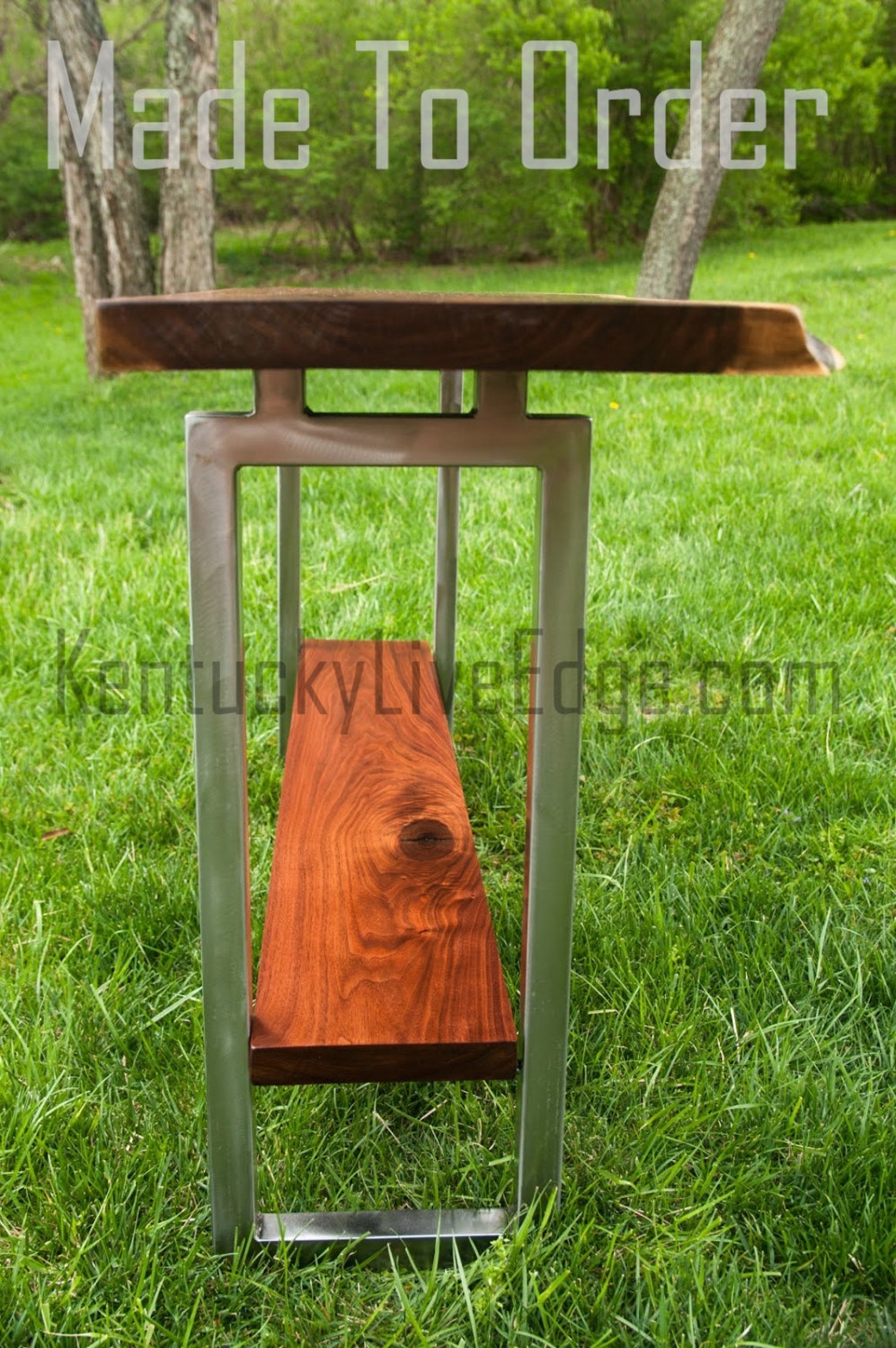 Live Edge Console Table With Shelf Custom Made Media Console Etsy