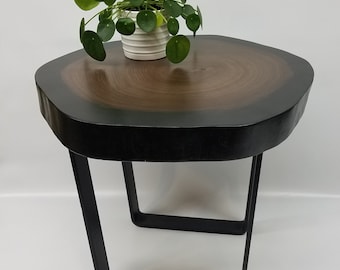 Round Coffee Table- Side Table- Live Edge- Cookie- Black and Brown- Solid Wood Table- Minimalist- Handmade- Wood and Steel- Modern Table