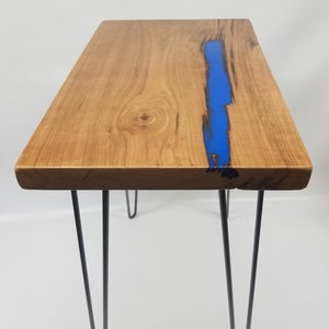 River Table Side Table End Table Reclaimed Wood Cherry Slab Blue Unique Table Zero VOC Finish Urban Salvaged Wood Handmade Unique image 10