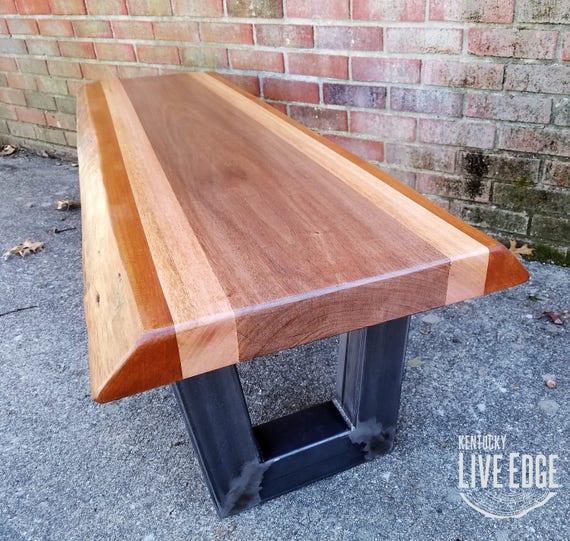Live Edge Mahogany Bench Live Edge Coffee Table Steel Legs Etsy
