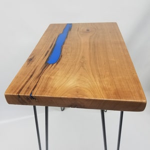 River Table Side Table End Table Reclaimed Wood Cherry Slab Blue Unique Table Zero VOC Finish Urban Salvaged Wood Handmade Unique image 9