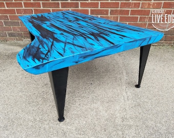 Blue Coffee Table- Live Edge Coffee Table- Black Legs- Modern Table- Contemporary Table- Handpainted- Graffiti- Street Art- Painted Wood