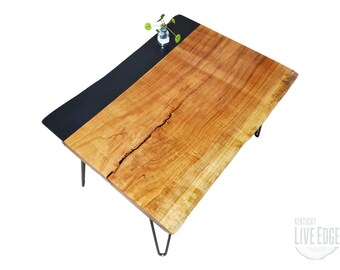 Modern Coffee Table- Live Edge- Cherry- Black- Natural Wood- Cool Table- Handmade Furniture- Signed Art- Living Room- Wood Art- Minimalism