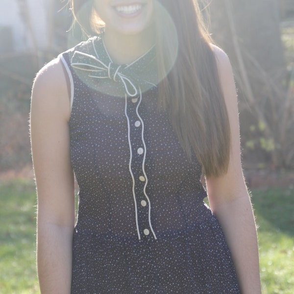 A Beautiful Vintage Small Polka Dot Bow Tie Button Up Silk Dress