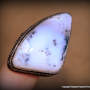 Unisex Dendritic Opal Ring US Size 8.5~Merlinite Ring~Dendritic Opal and Sterling Ring~Third Eye Amulet~Metaphysical Ring~Merlinite 925 Ring
