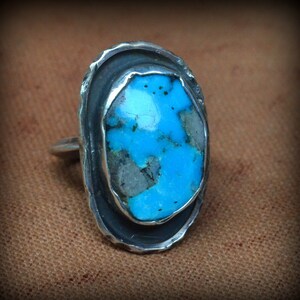 Old Pawn Navajo Sterling and Turquoise Ring/Morenci Turquoise Sterling Navajo Ring/ Mid Century Blue Turquoise  Ring/ Statement Unisex Ring