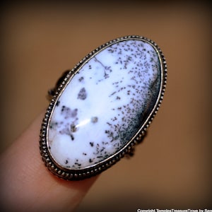 Unisex Dendritic Opal Ring US Size 9~Merlinite Ring~Dendritic Opal and Sterling Ring~Third Eye Amulet~Metaphysical Ring~Merlinite 925 Ring