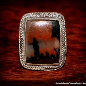 Sterling and Petrified Wood Old Pawn Navajo Ring~Navajo Ring~Mid Century Petrified Wood and 925 Ring US Size 8~Navajo Ring~Fathers Day Gift