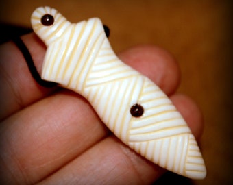 Carved Mummy & Garnets Pendant on Cord~Carved Bone and Garnets Mummy Pendant~ Talisman Pendant~Unisex Mummy Pendant~Bubalis Bubalis Pendant