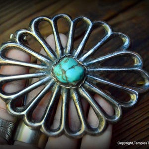Old Pawn Dinè Navajo Belt Buckle/Sterling and Turquoise Nugget OOAK Sand Cast Signed &quot;FB&quot; Buckle/Sterling Unisex Buckle/ Southwestern Buckle