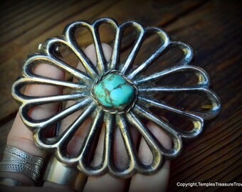 Old Pawn Sand Cast Navajo Sterling Royston Turquoise Belt 36”/ 219.5 grams Old Pawn Navajo Sand-cast Sterling Silver Royston Turquoise  main image 2