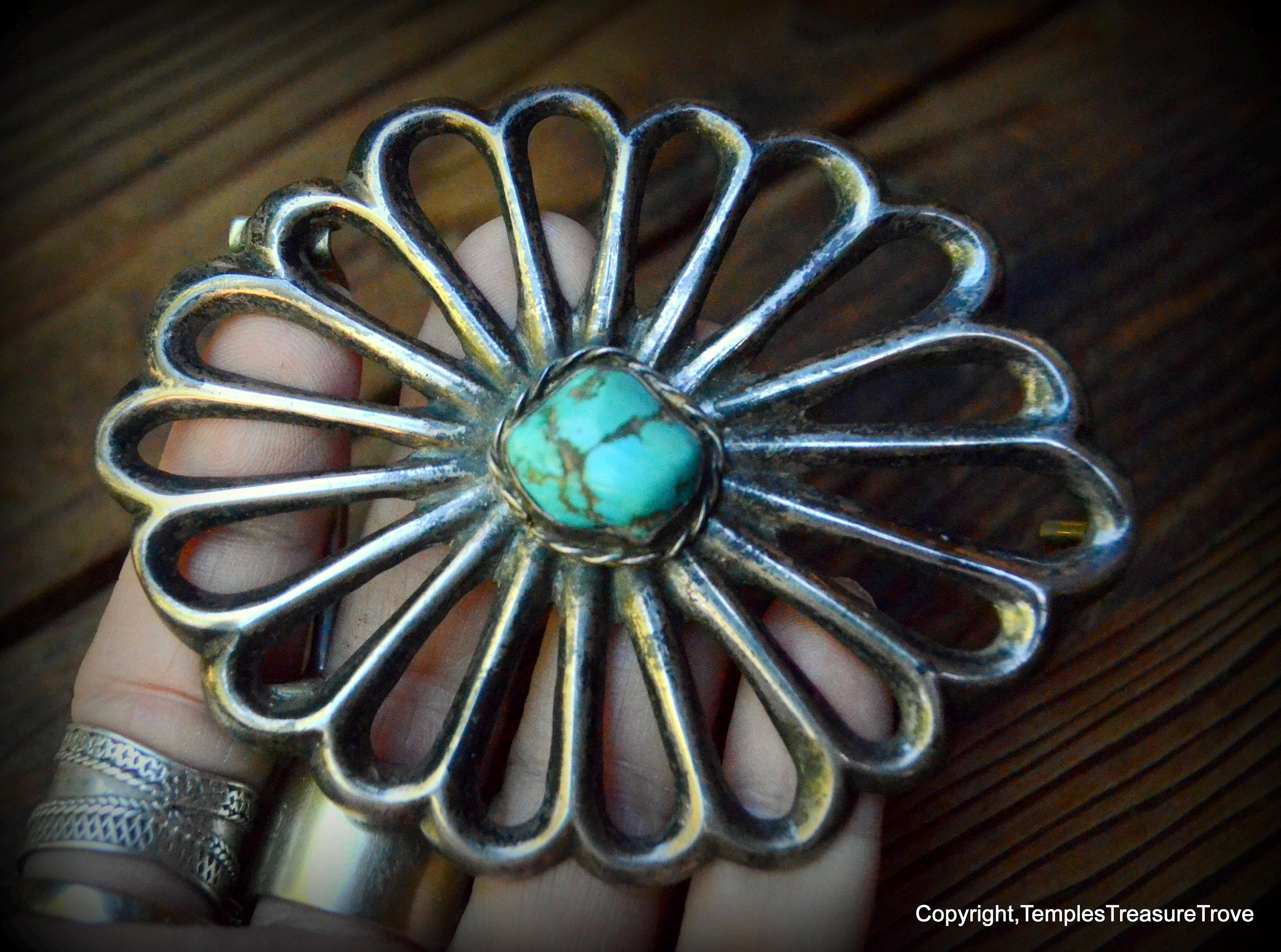 Old Pawn Dinè Navajo Belt Buckle/sterling and Turquoise 