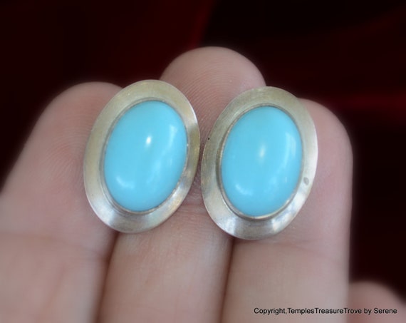 Turquoise Glass and Sterling Stud Earrings~Stud E… - image 4
