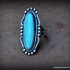 Navajo Turquoise and Sterling Bell Trading Post Ring Size 6~Women&#39;s Navajo Sterling and Turquoise Ring~December Birthstone 925 Ring for her
