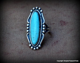Navajo Turquesa y la campana esterlina comercio post anillo tamaño 6 -mujeres Navajo esterlina y anillo turquesa de diciembre de 925 anillo para ella