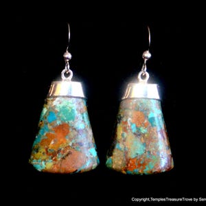 Navajo Turquoise and Sterling Earrings~Dangle and Drop Turquoise Earrings~Unisex Turquoise and 925 Earrings~December Birthstone Earrings