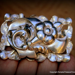 Sterling Repousse Floral Deco Brooch Pin~Repousse Sterling Brooch~Sterling Deco Brooch Pin~Rockabilly Jewelry~Floral Repousse Brooch For Her