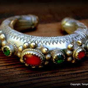 Antique Bedouin Cuff Bracelet~high grade silver antique cuff~Bedouin Cuff Bracelet with Red and Green glass stones/bracelet gift for her