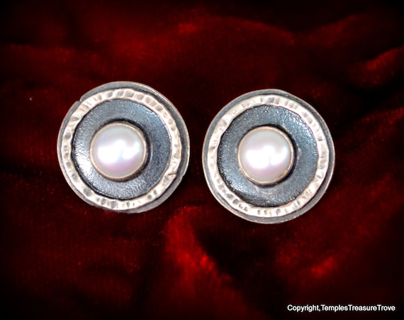 OOAK Cultured Pearl and Sterling Stud Earrings~Uni