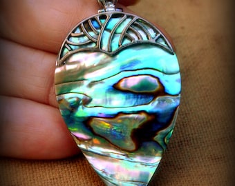 Sterling and Iridescent Paua Shell Pendant/Paua Shell and 925 pendant for her/Beachy Mermaid Pendant for her~Tropical Pendant~Beach Baby