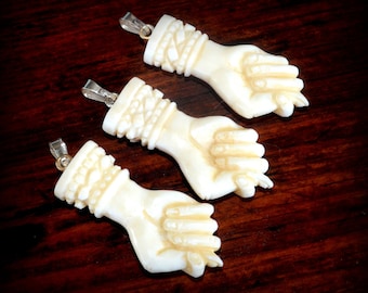 Figa Mano Hand Protection Amulet~Carved Bubalus Bubalis Bone and 925 Pendant~Good Luck Amulet~Unisex Protection From Evil~Fertility Amulet