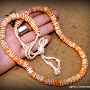 Spiny Oyster Heishi Beads~Spiny Oyster Bead Strand~Orange and White Spiny Oyster Heishi Bead Strand~Spiny Oyster Choker Length Bead Strand