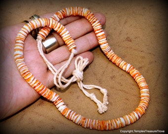 Spiny Oyster Heishi Beads~Spiny Oyster Bead Strand~Orange and White Spiny Oyster Heishi Bead Strand~Spiny Oyster Choker Length Bead Strand