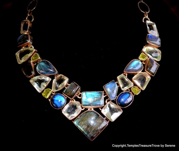 Sterling Silver Multi Gemstone Necklace~925 Gemst… - image 1