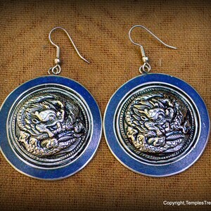 Lapis and Tibetan Silver Earrings~Lapis Dangle and Drop Earrings~Repousse Dragons Earrings~Floral Repousse and Lapis Earrings~Gift For Her