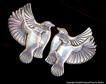 Birds of a Feather Sterling Stud Earrings~Unisex 925 Repousse Earrings~Sterling Repousse Birds Earrings~Love Birds~Sterling Studs for Her