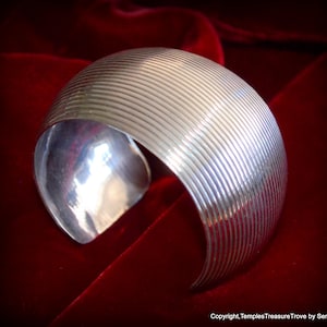 Mid Century Modern 925 Silver Taxco Cuff Bracelet~Mid Century Modern Taxco Signed Cuff Bracelet ~Heavy 925 Unisex Ribbed Taxco Cuff Bracelet