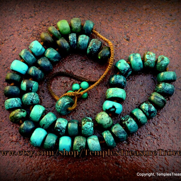 Vintage Tibetan Turquoise AKA Sky Stone Metaphysical Necklace with Beads in Lush Caribbean Blue Green Tones Imported from Kathmandu,Nepal