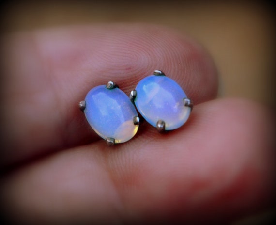 Opal and Sterling Stud Earrings~Opal earrings~Opa… - image 5