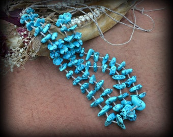 Old Pawn Sleeping Beauty Turquoise and Pin Shell Heishi Necklace ~Statement Necklace~ Unisex Navajo Two Strand Old Pawn Turquoise Necklace