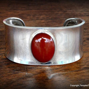 Vintage Sterling Silver and Carnelian Cuff Bracelet~MEXICO Modernist Red Carnelian Cuff 6.75&quot; Bracelet~Sterling and Carnelian Cuff For her