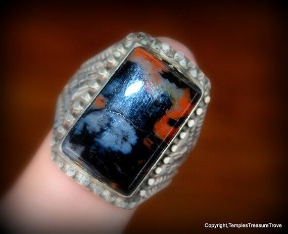 Sterling and Petrified Wood Old Pawn Navajo Ring~… - image 8