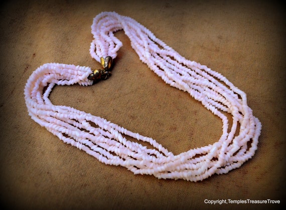 Angel Skin Coral Necklace~Mid Century Eight Strand