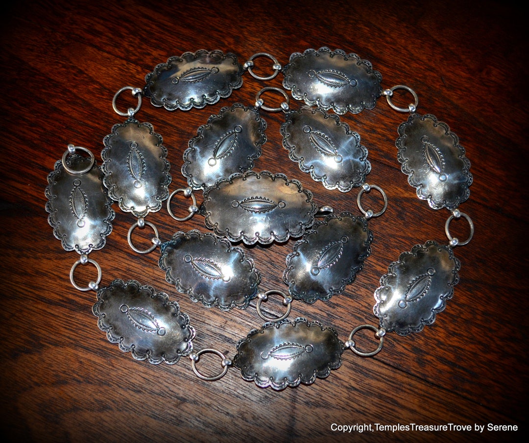 Old Pawn Dinè Navajo 925 Beltsterling Silver 30.5 Inch Sterling Belt925