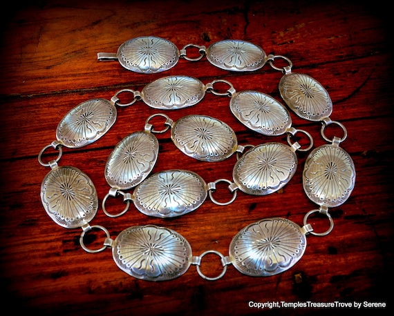 Very Rare Starbursting Vintage Native American Navajo Turquoise Sterling Silver Concho Belt Very Rare Starbursting Vintage Native American Navajo Turquoise Sterling Silver Concho Belt
