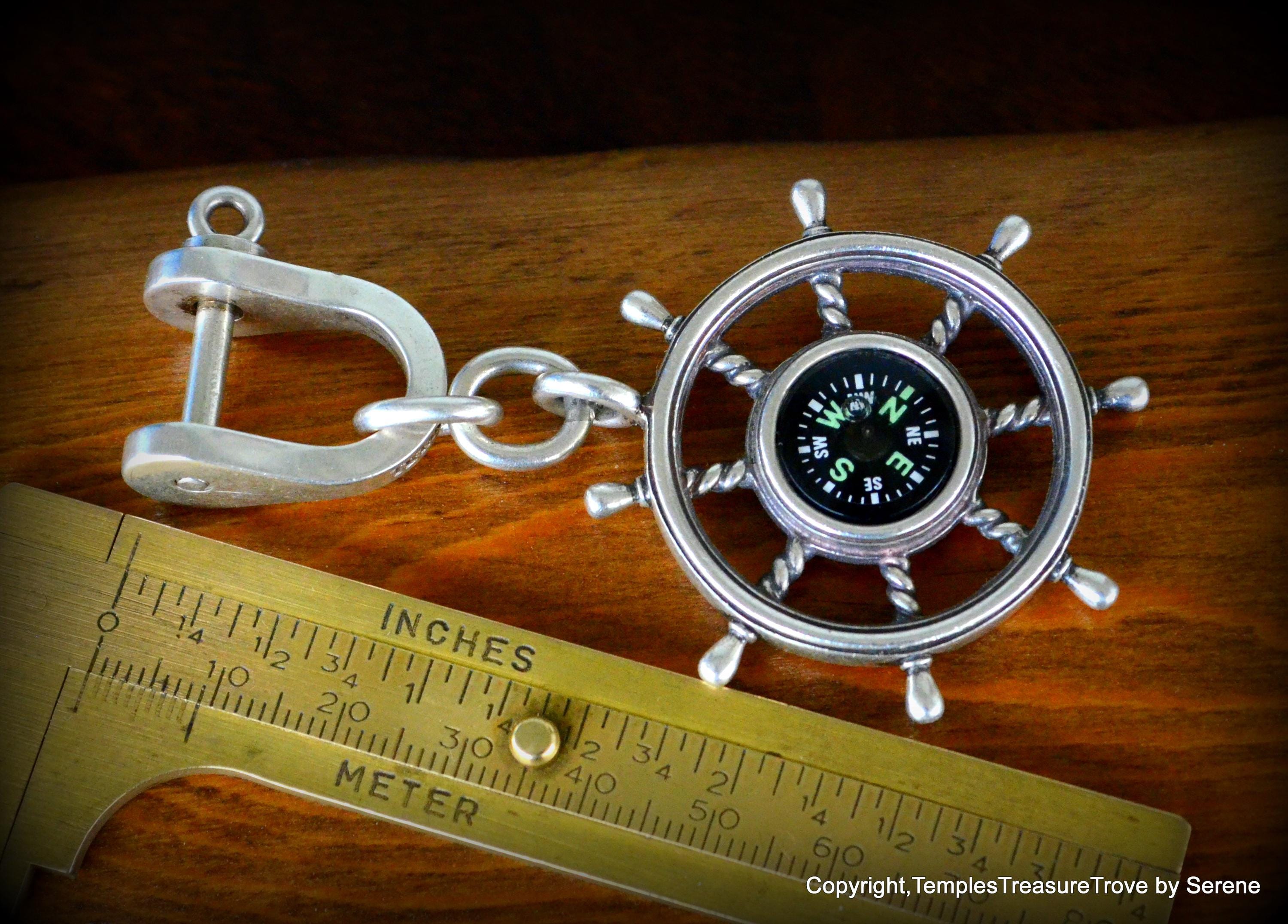 Authentic Tiffany & Co. Sterling Silver Compass Key Fob With